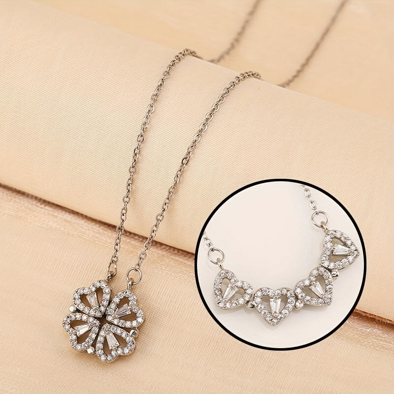 1pc Fashion Heart Pendant Four Leaf Clover Necklace For Girls And Women Decorative Accessories For Holiday Party Men's Accessories