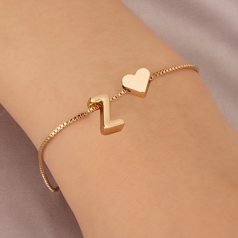 Letter Mini Love Heart Thin Chain Bracelet Simple Minimalist Hand Chain Jewelry Decoration Gift Birthday Gift