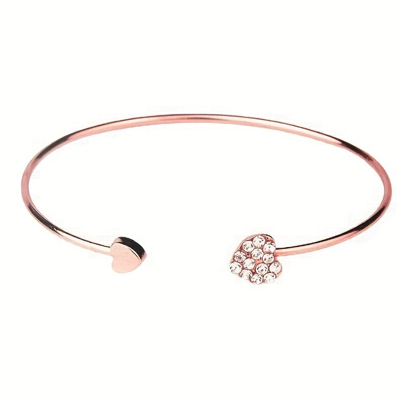 1pc, Exquisite Double Peach Heart Rhinestone Bangle - Beautiful Jewelry for Friends, Birthdays, Parties, Holidays, and Mother's Day, Perfect Gift for Loved Ones