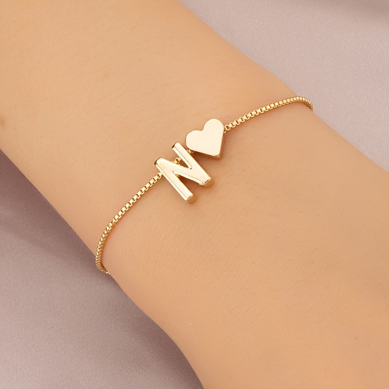 Letter Mini Love Heart Thin Chain Bracelet Simple Minimalist Hand Chain Jewelry Decoration Gift Birthday Gift