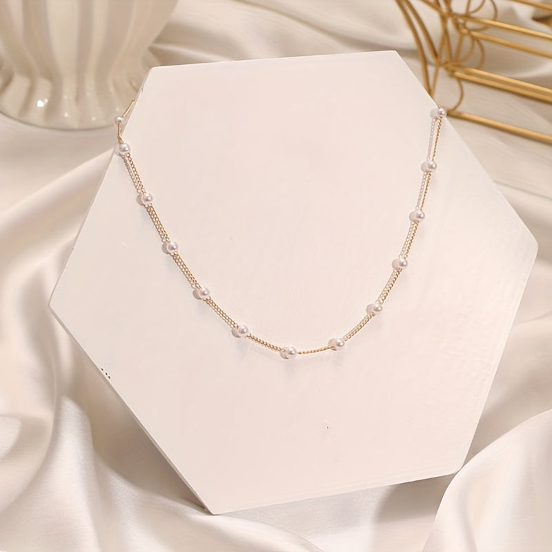 Delicate Faux Pearl Stainless Steel Clavicle Chain Collarbone Chain Neck Jewelry