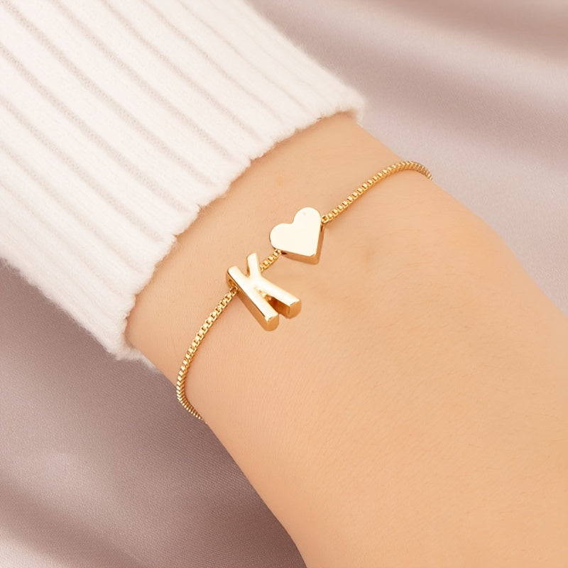 Letter Mini Love Heart Thin Chain Bracelet Simple Minimalist Hand Chain Jewelry Decoration Gift Birthday Gift