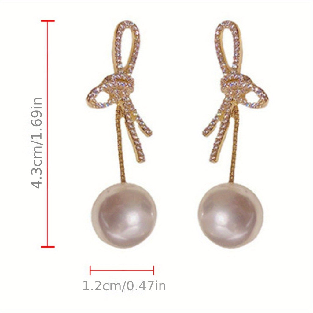 Delicate Faux Pearl Pendant Dangle Earrings - Drop & Dangle Jewelry with Shiny Zirconia, Elegant Sexy Style, and Knot Design - Perfect Gift for Women and Girls