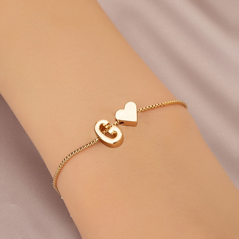 Letter Mini Love Heart Thin Chain Bracelet Simple Minimalist Hand Chain Jewelry Decoration Gift Birthday Gift