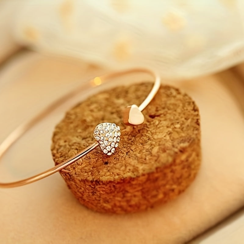1pc, Exquisite Double Peach Heart Rhinestone Bangle - Beautiful Jewelry for Friends, Birthdays, Parties, Holidays, and Mother's Day, Perfect Gift for Loved Ones
