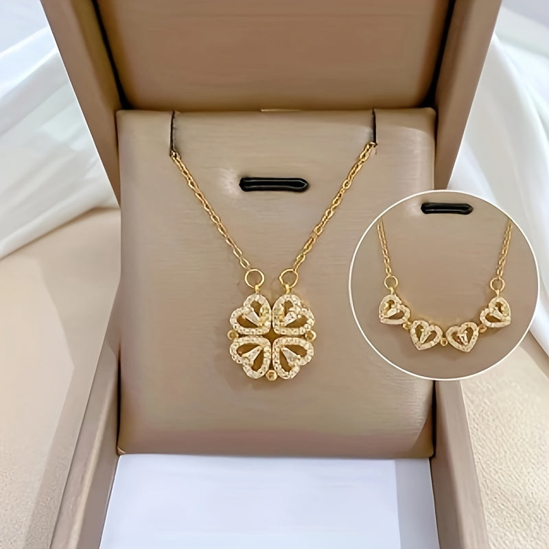 1pc Fashion Heart Pendant Four Leaf Clover Necklace For Girls And Women Decorative Accessories For Holiday Party Men's Accessories