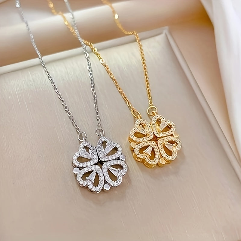 1pc Fashion Heart Pendant Four Leaf Clover Necklace For Girls And Women Decorative Accessories For Holiday Party Men's Accessories